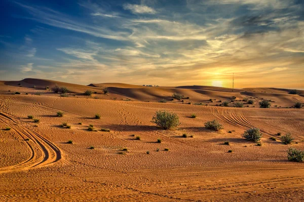 Dubai Woestijn Landschap Tijdens Zonsondergang — Stockfoto