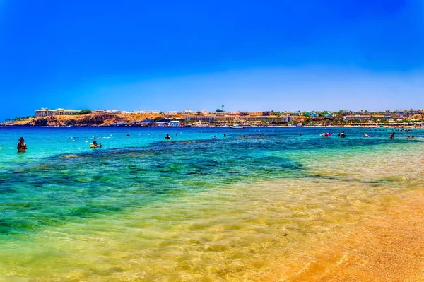 Sharm Sheikh Egyiptom Július 2021 Turisták Napi Tevékenységek Során Strandon — Stock Fotó
