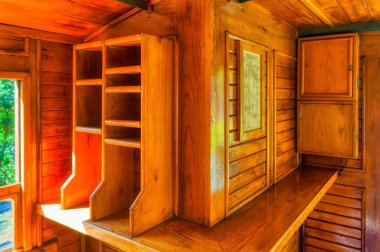 Mokra Gora, Serbia, September 13 2021: Various signs inside old train at Mokra Gora, Serbia.