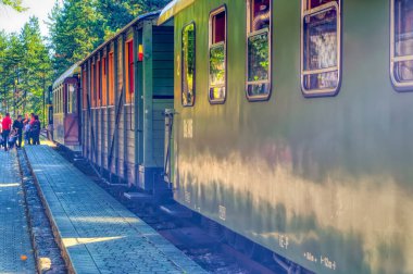 Mokra Gora, Serbia, September 13 2021: Travelers wagon as part of  old train at Mokra Gora, Serbia.