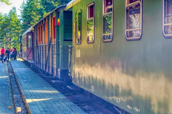 Mokra Gora, Serbia, September 13 2021: Travelers wagon as part of  old train at Mokra Gora, Serbia.