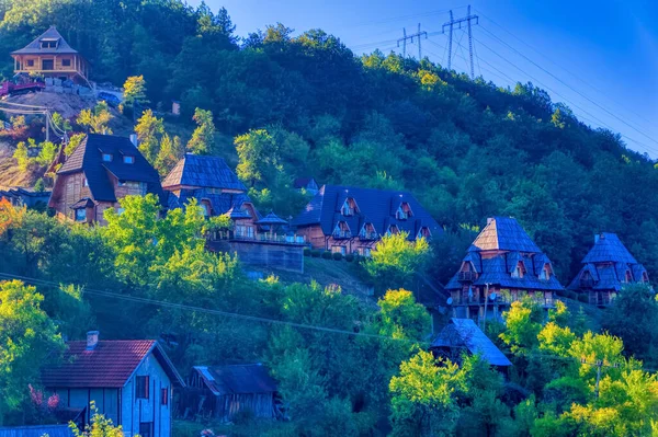 Mokra Gora, Serbia, September 13 2021: Mountain houses at Mokra Gora in Zlatibor, Serbia.
