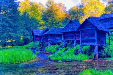 Water mills at river Pliva near town of Jajce in Bosnia and Herzegovina.