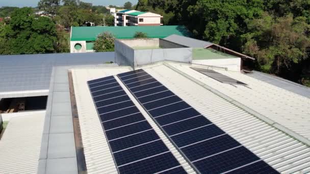 Aerial View Solar Panels Roof Renewable Energy Concept — ストック動画