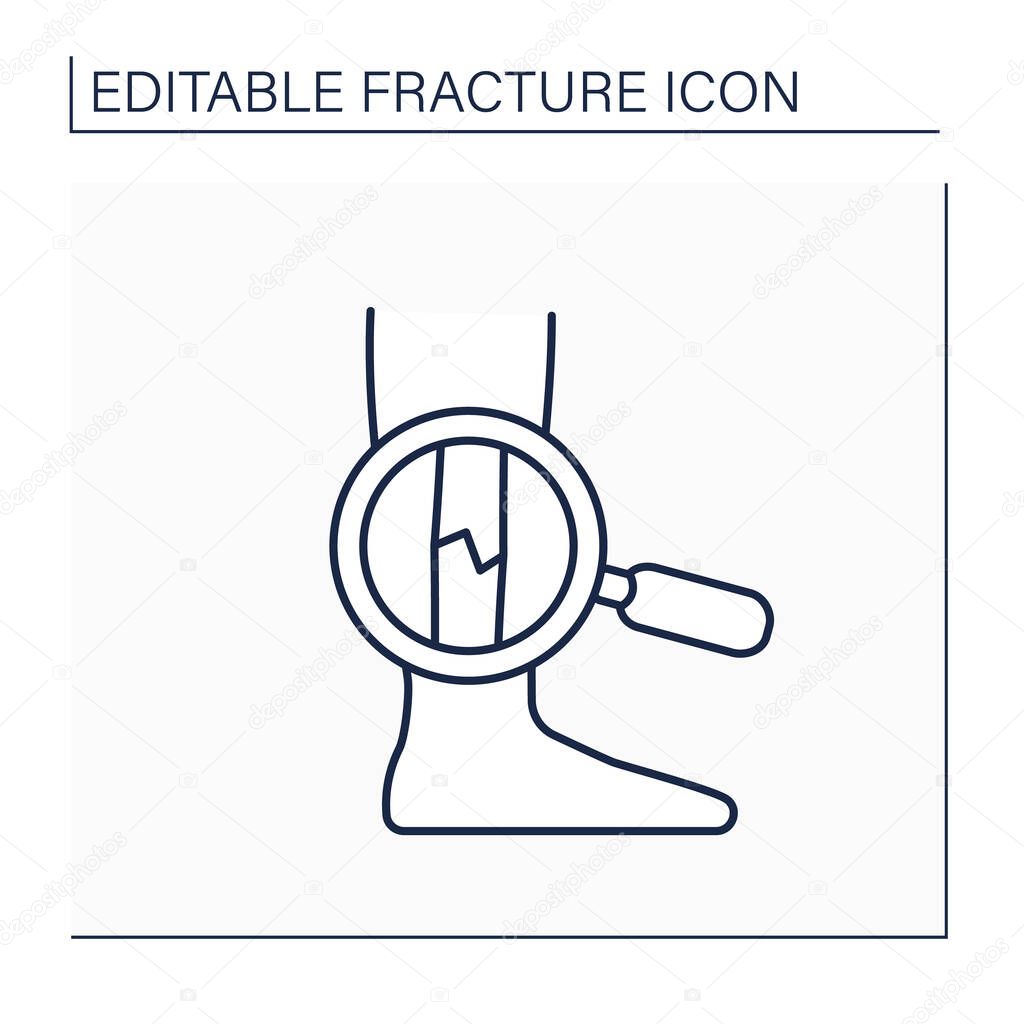Examination line icon.Diagnostic feet fracture.Orthopaedic examination. Healthcare concept. Isolated vector illustration. Editable stroke