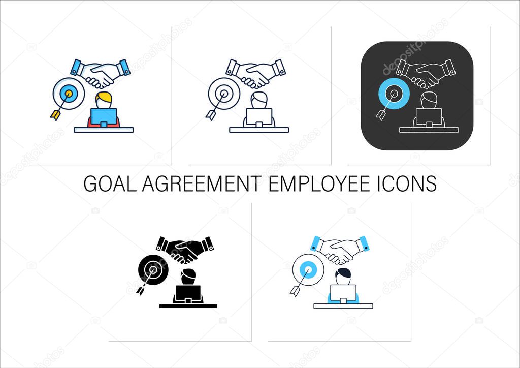 Goal agreement employee icons set