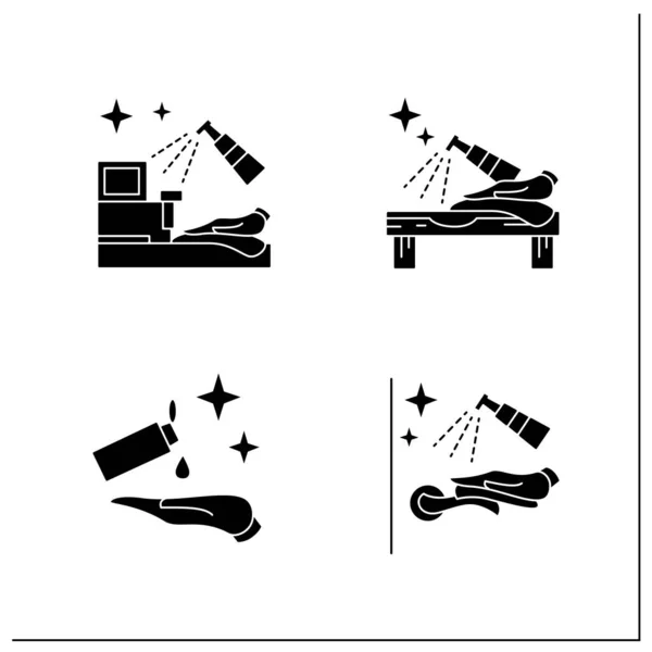 Oberflächendesinfektion Glyphen-Symbole gesetzt — Stockvektor