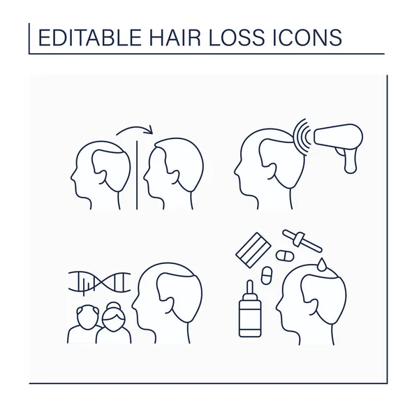 Juego de iconos de línea de pérdida de cabello — Vector de stock
