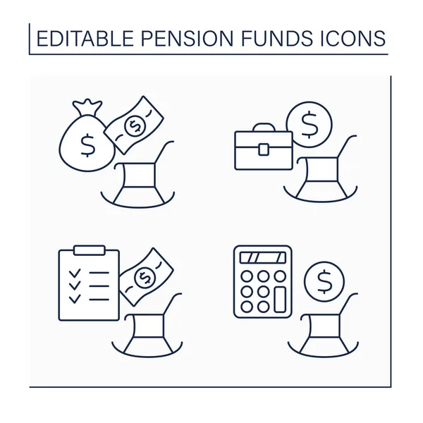 Icone della linea dei fondi pensione — Vettoriale Stock