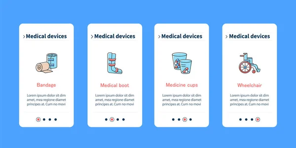 Dispositivos médicos onboarding telas de aplicativos móveis — Vetor de Stock