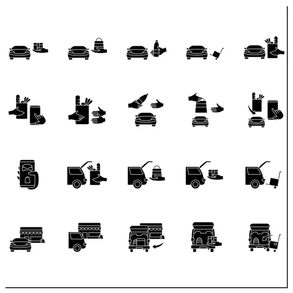 Curbside Pickup Glyphen-Symbole gesetzt — Stockvektor