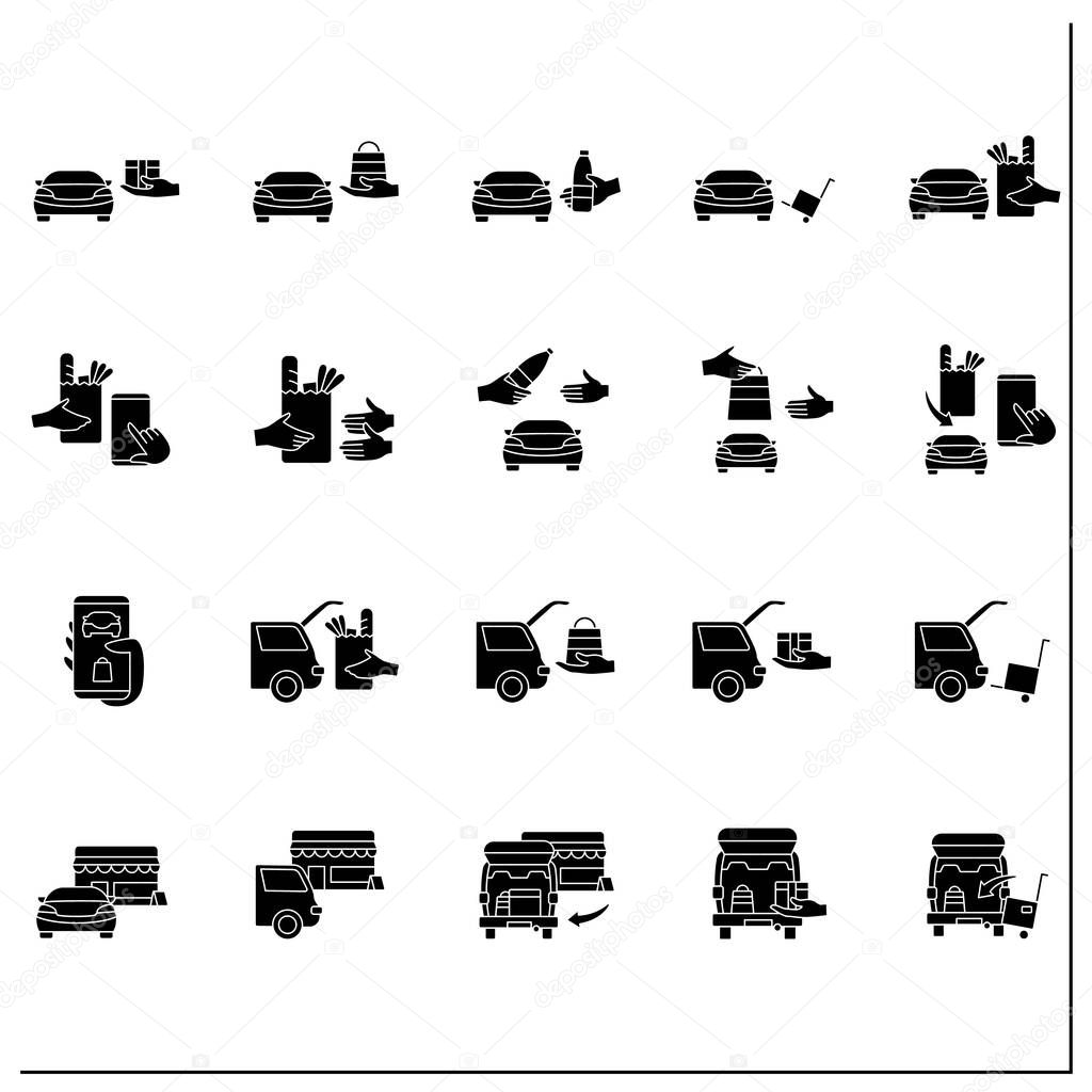 Curbside pickup glyph icons set