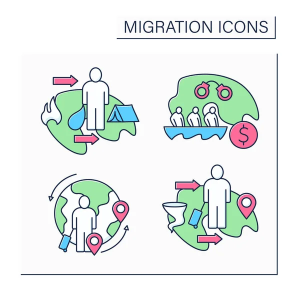 Conjunto de ícones de cores de migração — Vetor de Stock