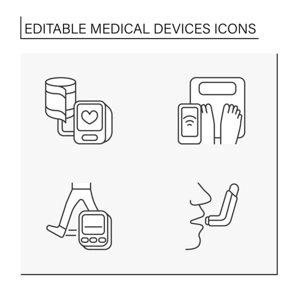 Medical devices line icons set — Stock Vector