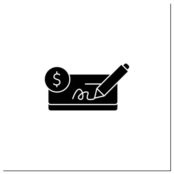 Pagar em cheques glifo ícone — Vetor de Stock
