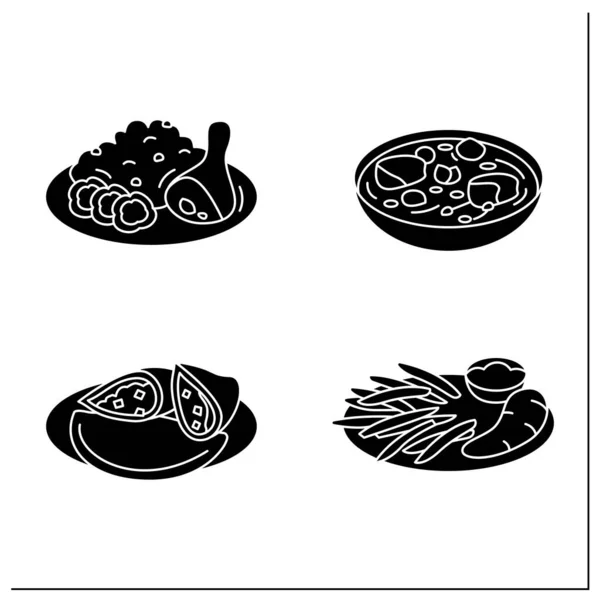 Conjunto de ícones de glifo alimentar afro-caribenho — Vetor de Stock