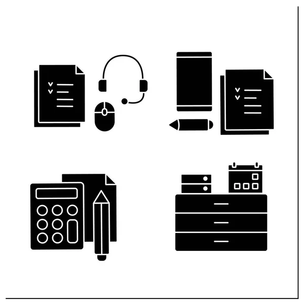 Conjunto de iconos de glifo de oficina — Archivo Imágenes Vectoriales