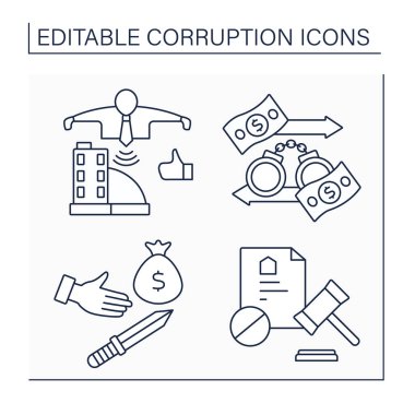 Corruption line icons set clipart