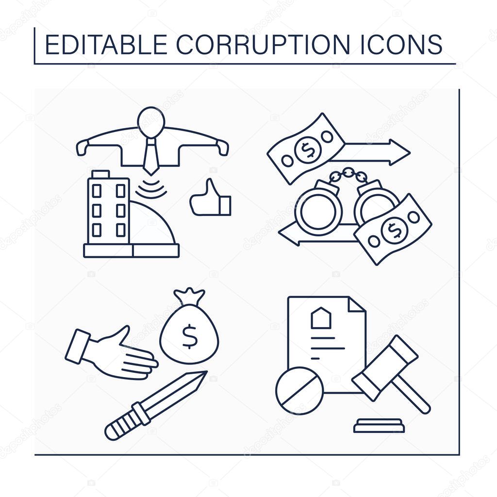 Corruption line icons set