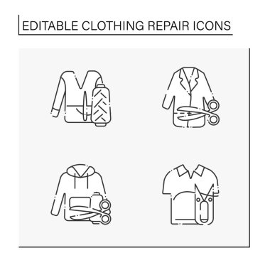 Giysi onarım çizgisi simgeleri ayarlandı