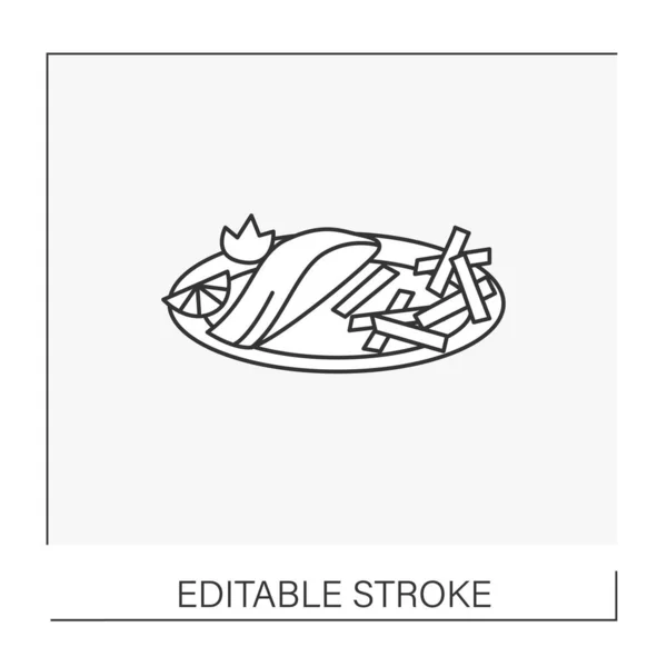 Ícone de linha de peixe e batatas fritas — Vetor de Stock