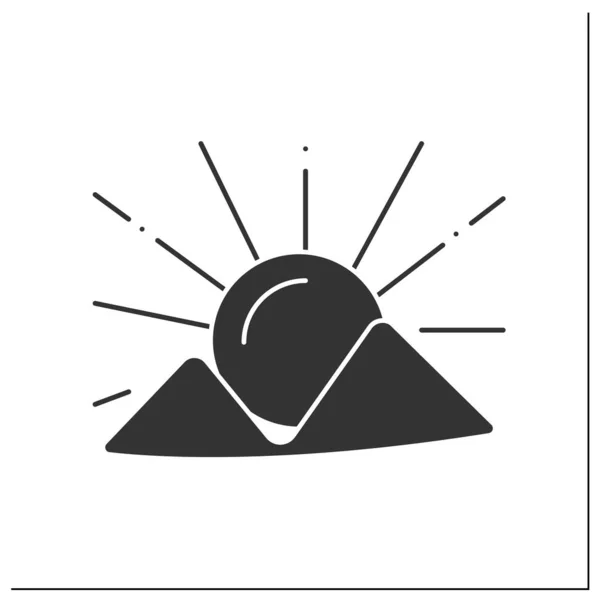 Glyphen-Symbol für den Sonnenuntergang am Berg — Stockvektor