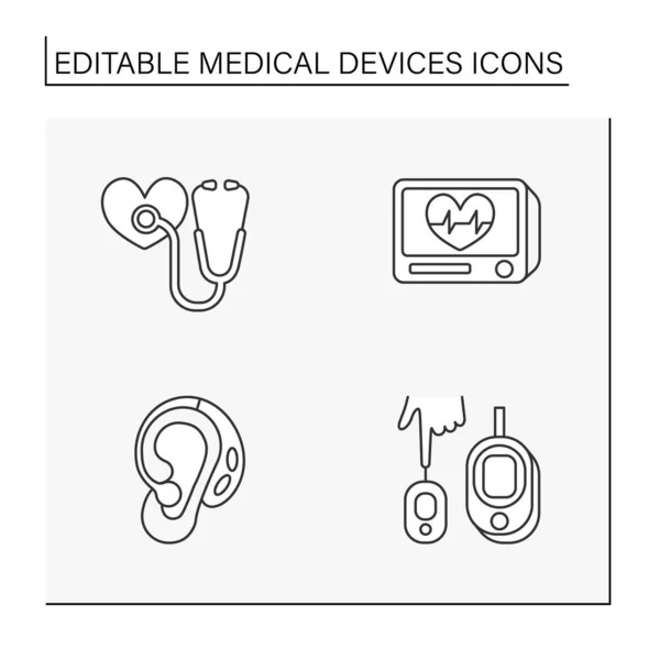 Medical devices line icons set — Stock Vector