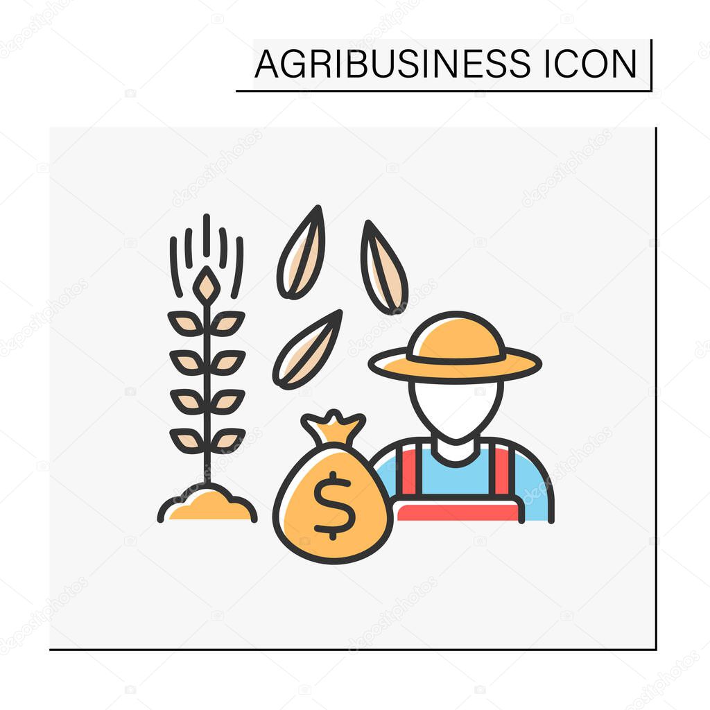 Grains farming color icon. Agronomists grow corn, wheat, rye for animal feed or food for people. Profitable business. Agribusiness concept. Isolated vector illustration