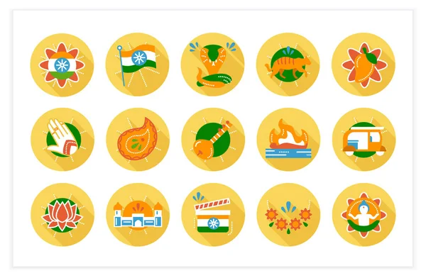 Cultura indiana conjunto de ícones planos — Vetor de Stock