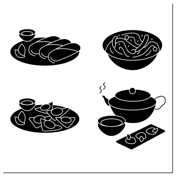 Chinese food glyph icons set — Wektor stockowy