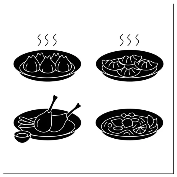 Set di icone del glifo del cibo cinese — Vettoriale Stock