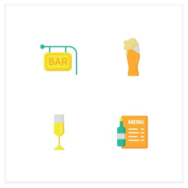 Bar düz Icons set