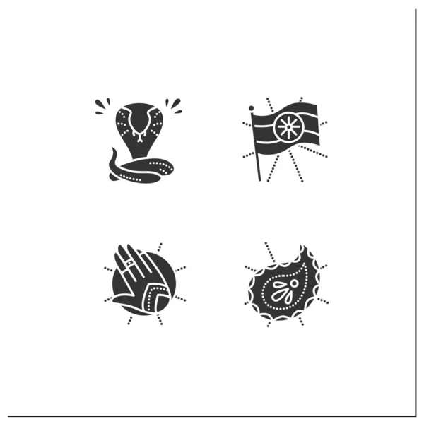 Icônes glyphe culture indienne ensemble — Image vectorielle