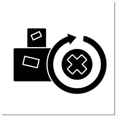 Geri çevrilemez kabartma simgesi. İptal edilmeyecek ya da geri çağrılmayacak. Kargo iptal edilemedi veya iptal edilemedi. İthalat ve ihracat kavramı. Düz tabela. İzole edilmiş siluet vektör çizimi