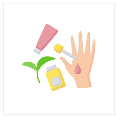 Güzellik prosedürü simgesi. El nemlendirici serum. El kremi, bakım ve kozmetik. Doğal kozmetik konsepti. Renk vektörü illüstrasyonu