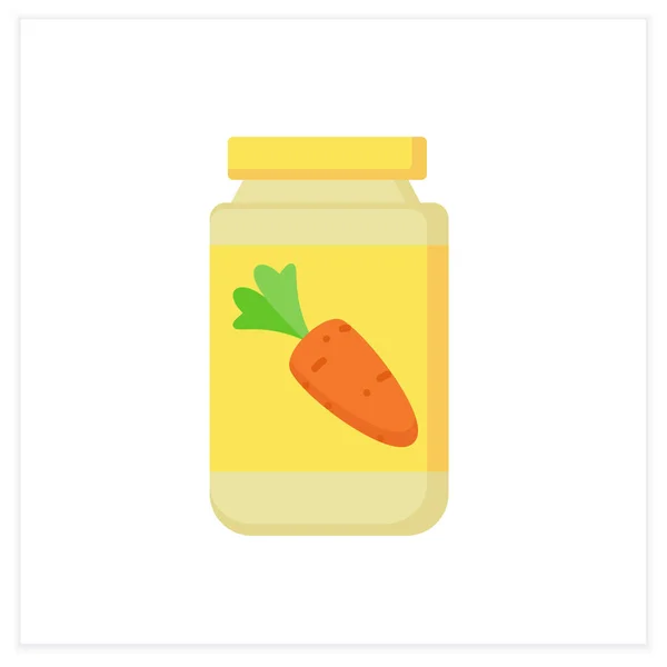 健康食品フラットアイコン 有機的な子供の栄養 野菜とピューレ ニンジンの橋 健康的なメニュー ベビーフードのコンセプト カラーベクトルイラスト — ストックベクタ
