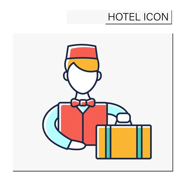 Bellboy Color Icon Worker Hotel Hall Person Employed Carry Suitcases — Stock Vector