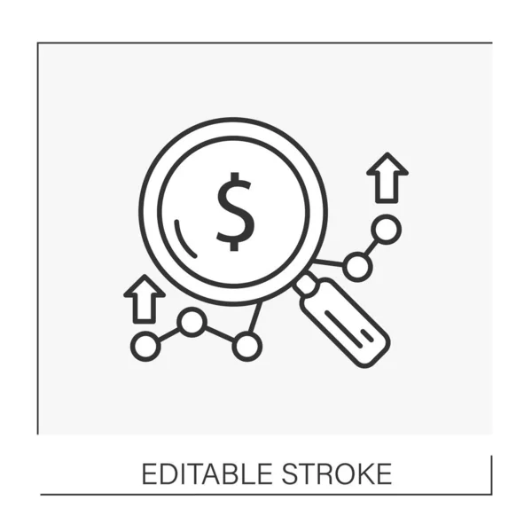 Ikona Výzkumné Linky Prozkoumat Symbol Peněz Pomocí Lupy Růst Obchodní — Stockový vektor