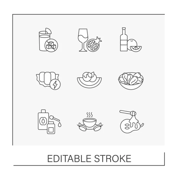 Conjunto Ícones Linha Frutas Diferentes Tipos Frutas Tropicais Nutrição Equilibrada — Vetor de Stock