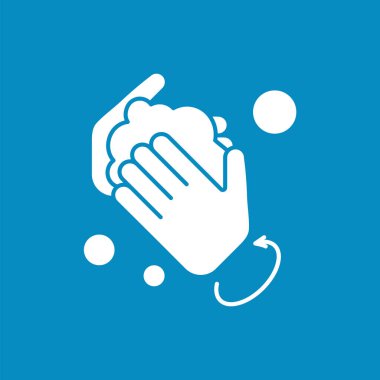  Yönetmelik simgesi. Doğru el yıkama kuralları. El yıkama için dairesel hareket. Hijyen konsepti. Düz tabela. İzole edilmiş siluet vektör çizimi