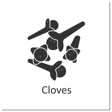Karanfil sembolü. Hamur işlerinde ve Hint mutfağında lezzetli baharatlar. Güçlü bir baharat kokusu var. Bitki ve baharat kavramı. Düz tabela. İzole edilmiş siluet vektör çizimi