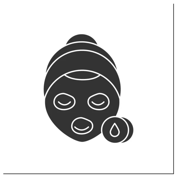 面罩石像图标 保湿的面部面具 温泉疗程有机护肤 化妆的概念 填平标志 孤立的轮廓矢量图解 — 图库矢量图片