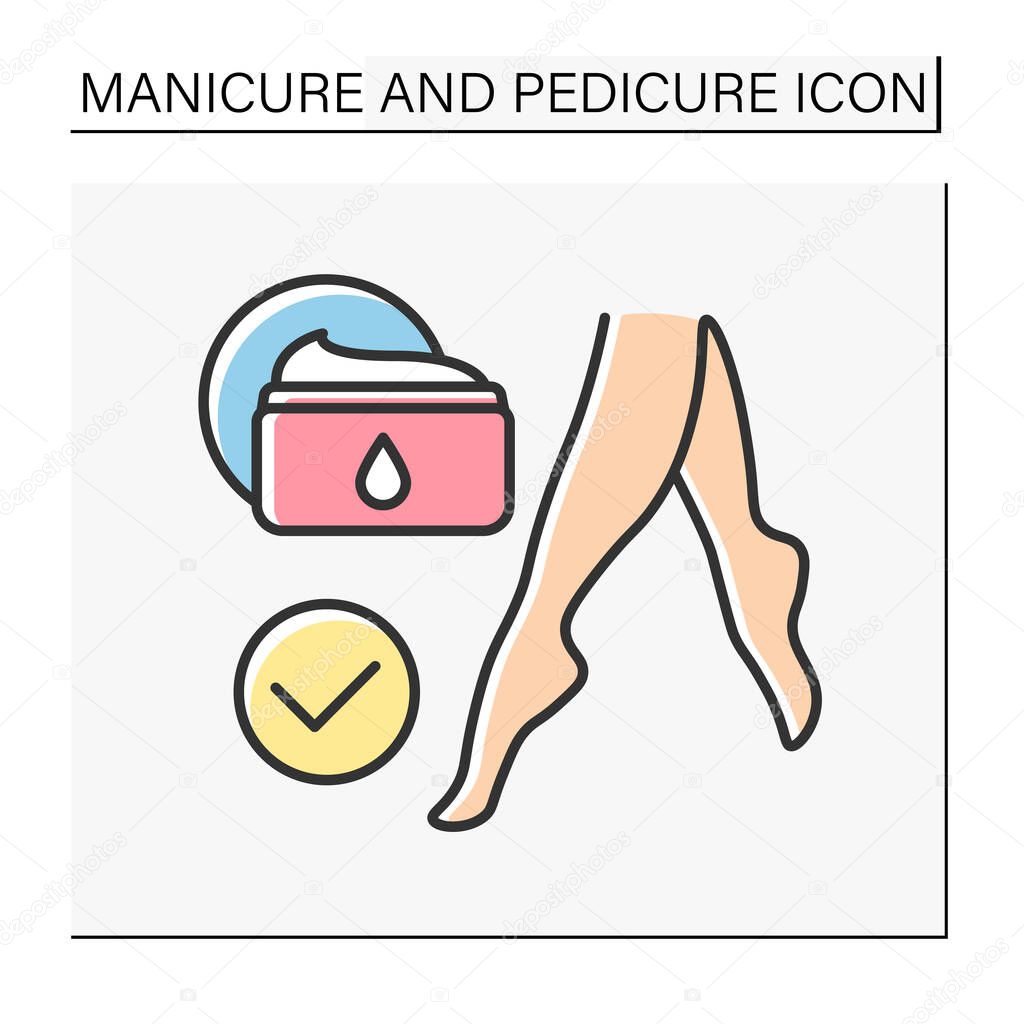 Cosmetology color icon. Cream for feet moisturizing. Spa procedure. Care of skin. Manicure and pedicure concept. Isolated vector illustration