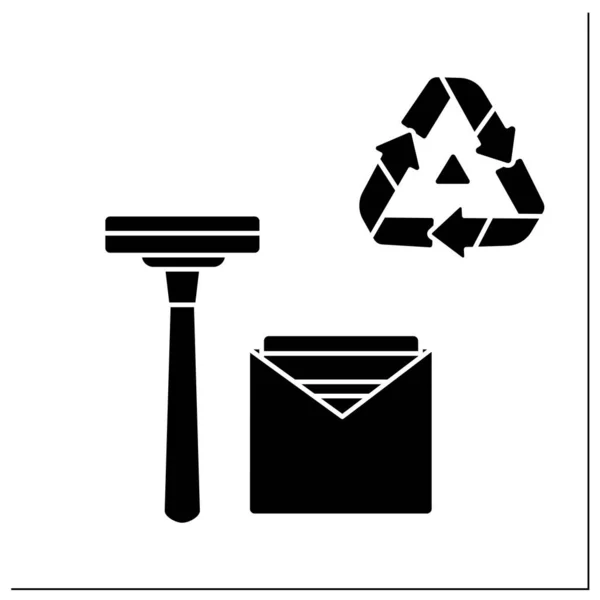 Herbruikbare Veiligheidscheermes Glyph Icoon Scheerset Met Vervangbladen Recycling Geen Afval — Stockvector
