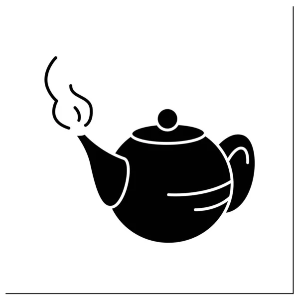ケトルグリフアイコン 淹れる準備ができている熱いティーポット 熱い飲み物だ 紅茶とコーヒーの準備の概念 フラットサインを記入 独立したシルエットベクトルイラスト — ストックベクタ