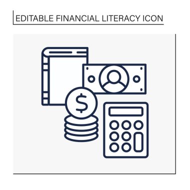  Bütçe çizgisi simgesi. Bütçe planı. Birikmiş. Masraflar hesaplanıyor. Finansal okuryazarlık kavramı. İzole vektör çizimi. Düzenlenebilir vuruş