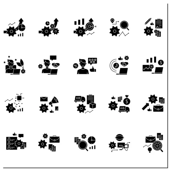 Set Icone Glyph Automazione Aziendale Consiste Maggiore Produttività Metriche Collaborazione — Vettoriale Stock