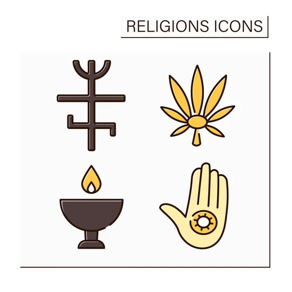 Religiöse Farbsymbole Gesetzt Jainismus Unitarismus Rastafari Candomble Glaube Philosophisches Konzept — Stockvektor