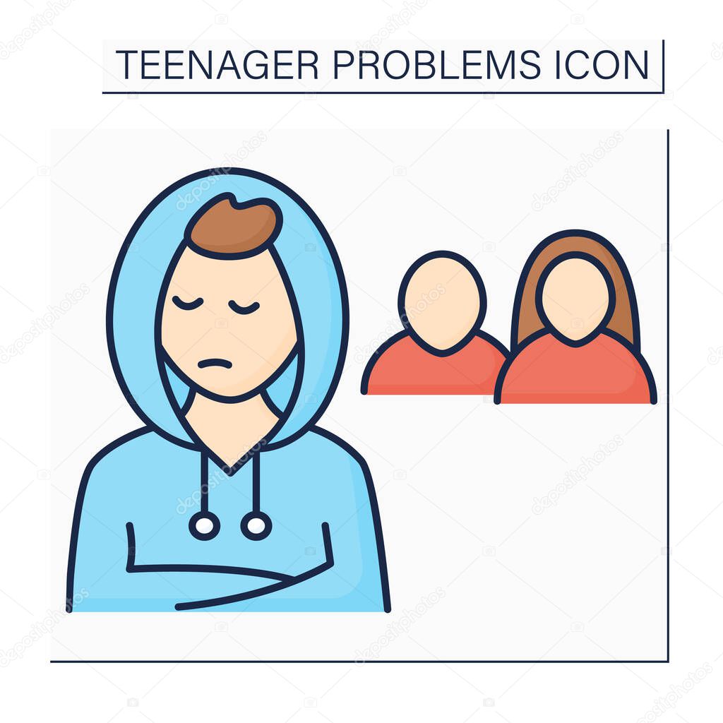 Ignore color icon. Ignoring parental advice. Avoid communication with relatives. Misunderstanding between child and parents.Teenager problem concept. Isolated vector illustration