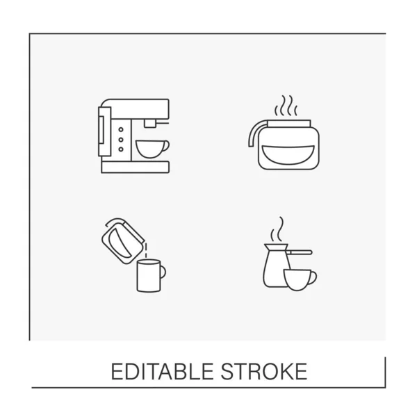 Hot Drinks Line Icons Set Tea Coffee Preparation Instruction Beverage — 스톡 벡터